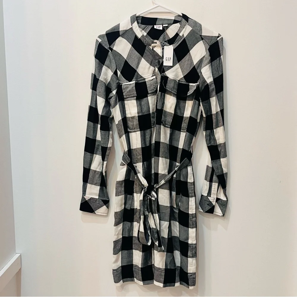 NWT Gap Checkered shirtdress black white size small - Picture 1 of 6